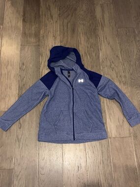 Under Armour Youth Large ColdGear Full Zip Hoodie | Navy & Heather Blue